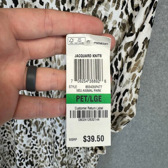 JM Collection Animal-Print Jacquard Top Womens Size PL Multicolor 3/4 Sleeve - Picture 4 of 13